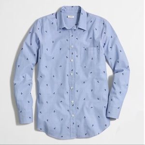 Embroidered end on end anchor blue button up